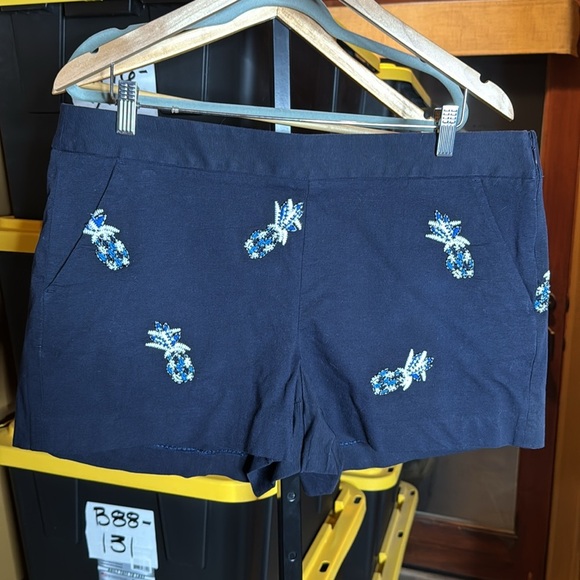 NWOT LOFT Blue High Waist Embroidered Beaded Pineapple Shorts Size 12 - Picture 3 of 9